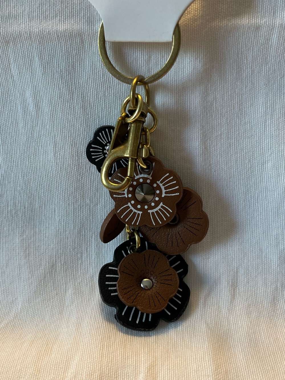 Faux Leather Brown and Black Flower Bag Charm